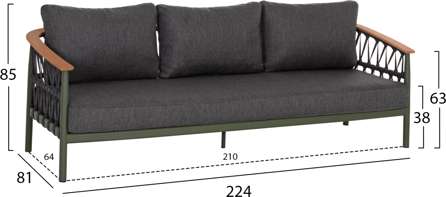 Set lounge për jashtë 5 pjesë STREAM, alumin, ngjyrë e gjelbër-antracit, litar & stof Olefin