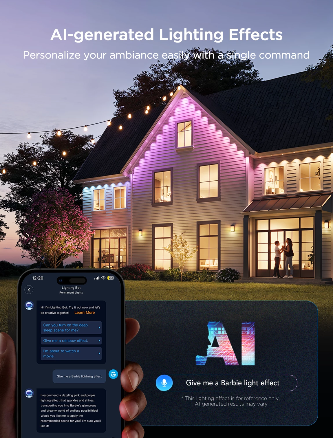 Drita LED të jashtme Govee Permanent Outdoor Lights 2 30 m RGBIC Wi‑Fi/Bluetooth IP67, shumëngjyrëshe