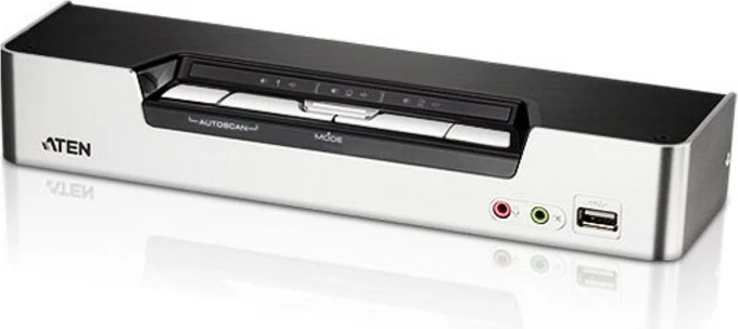 Switch KVM ATEN 4-Port USB HDMI me Audio dhe USB 2.0 Hub, i zi/argjendtë