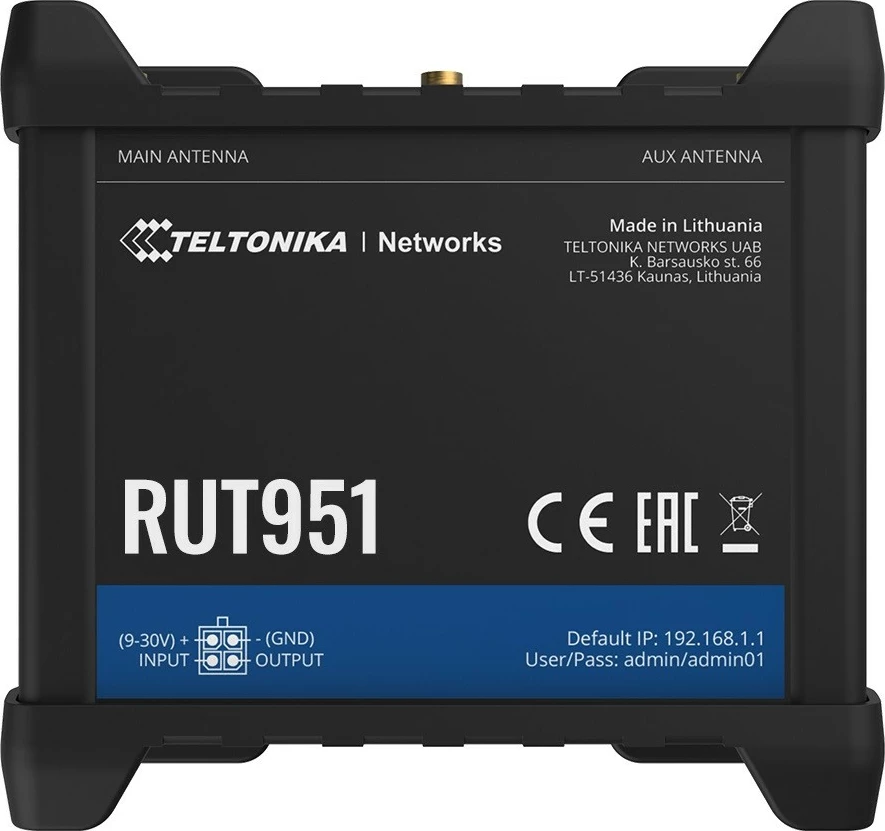 Router LTE Teltonika RUT951 Cat4, dual SIM, Wi‑Fi 2.4 GHz, 4x Ethernet 10/100, i zi