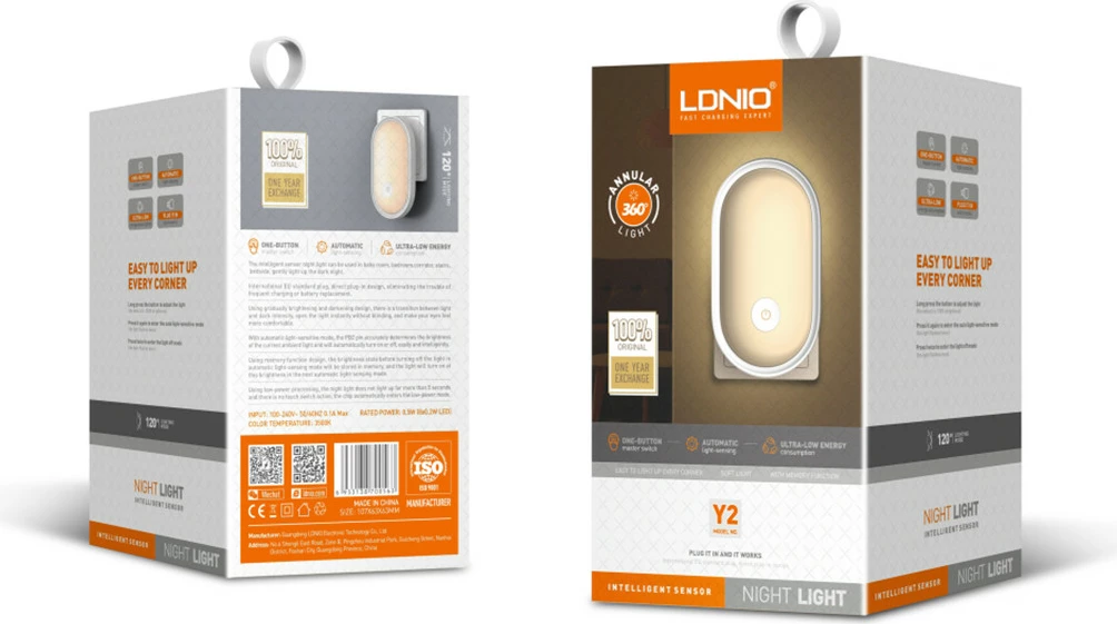Dritë nate me sensor LDNIO Y2 LED 0.5 W 3500K prizë EU, e bardhë