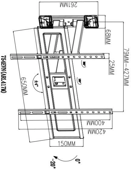 Mbajtëse muri për TV TB TB-754E, deri 70 inç, 35 kg, VESA 600x400, e zezë