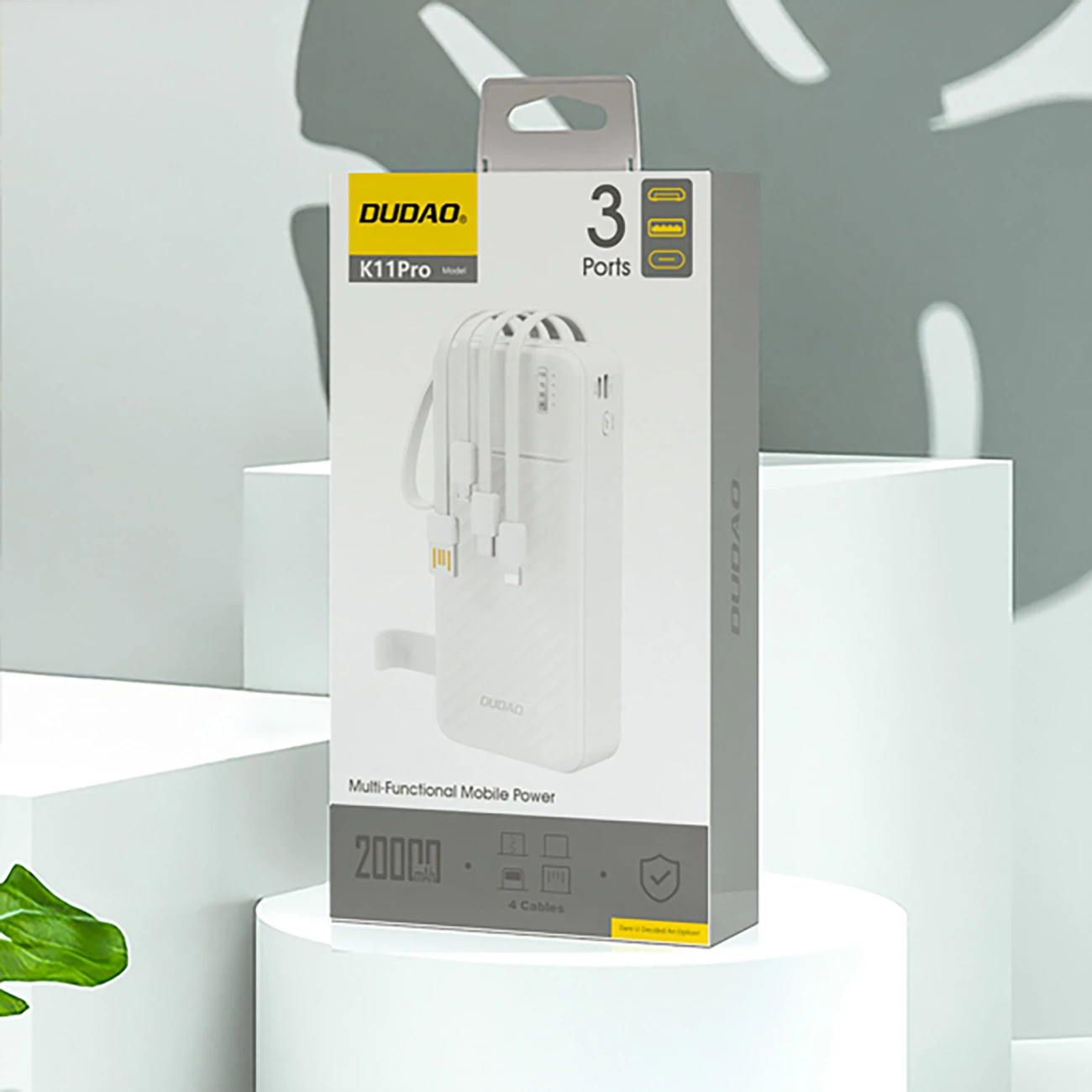 Powerbank Dudao K11 Pro 20000mAh me kabllo të integruara, Bardhë