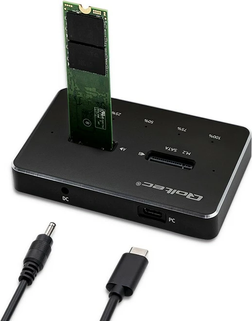 Kasë docking Qoltec 50310 për 2x SSD M.2 SATA NGFF, USB Type C, e zezë