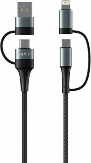 kabllo karikimi 4-në-1 HAVIT HV-CB6244, 1m, 60W PD (USB/USB-C në USB-C/Lightning)