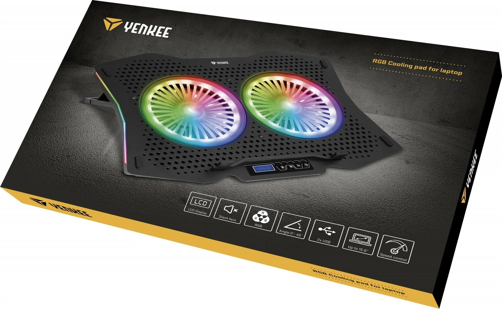 Pad ftohës për laptop YENKEE YSN 310, 15.6", 2 ventilatorë, RGB, i zi