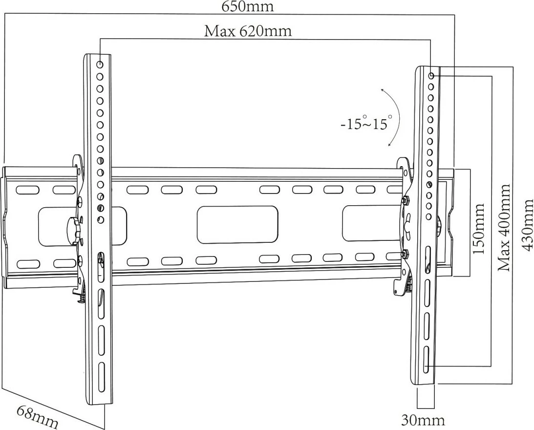Mbajtës muri për TV Maclean MC-421, 32-90 inç, 80 kg, VESA 600x400, i zi