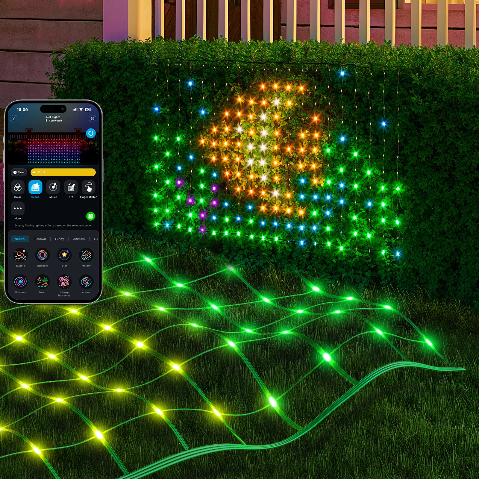 Drita rrjetë LED Govee Net Lights, RGBIC 240 LED, 0.85 x 1.43 m, Bluetooth, IP65