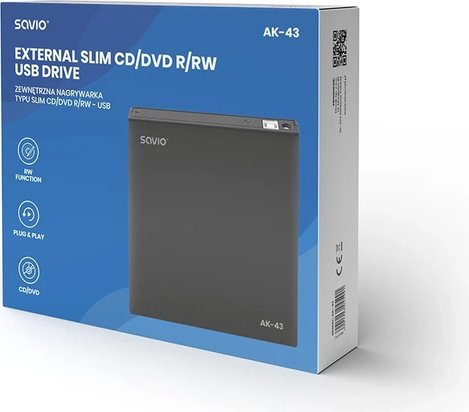 Disk i jashtëm optik Savio AK-43, DVD±R/RW, CD±R/RW i zi