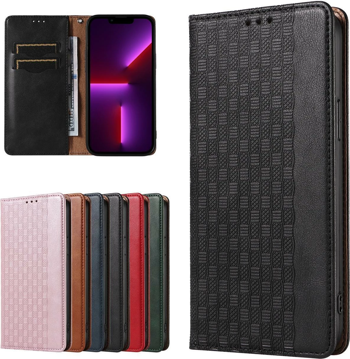 Mbështjellës Hurtel Magnet Strap Case për iPhone 14, me kapak, portofol, qëndrim, rrip dore, e zezë
