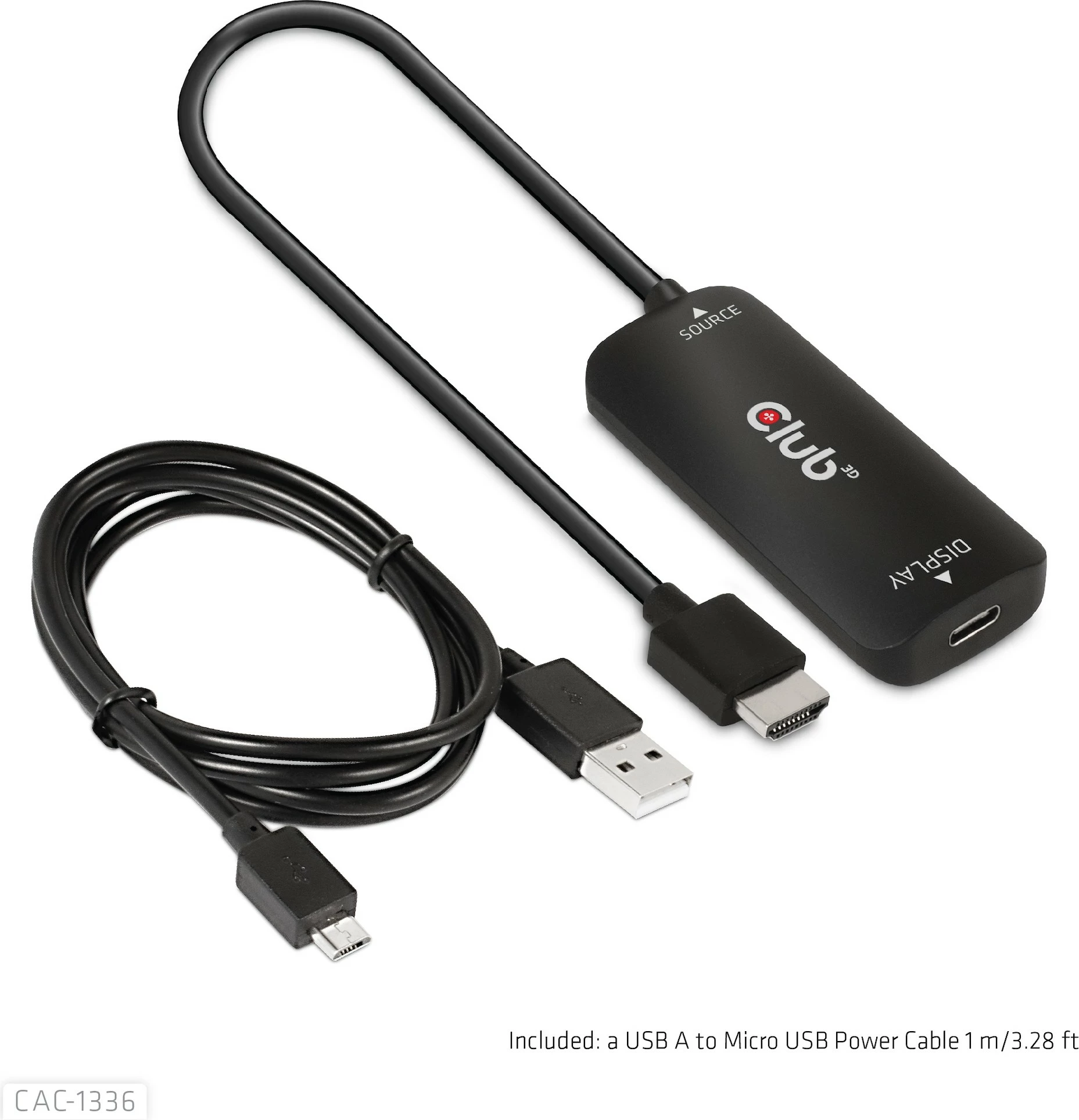 Adapter Club3D HDMI + MicroUSB në USB-C 4K120Hz, i zi