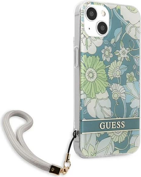 Mbështjellës Guess GUHCP13SHFLSN për iPhone 13 mini 5.4", Flower Strap, Gjelbër