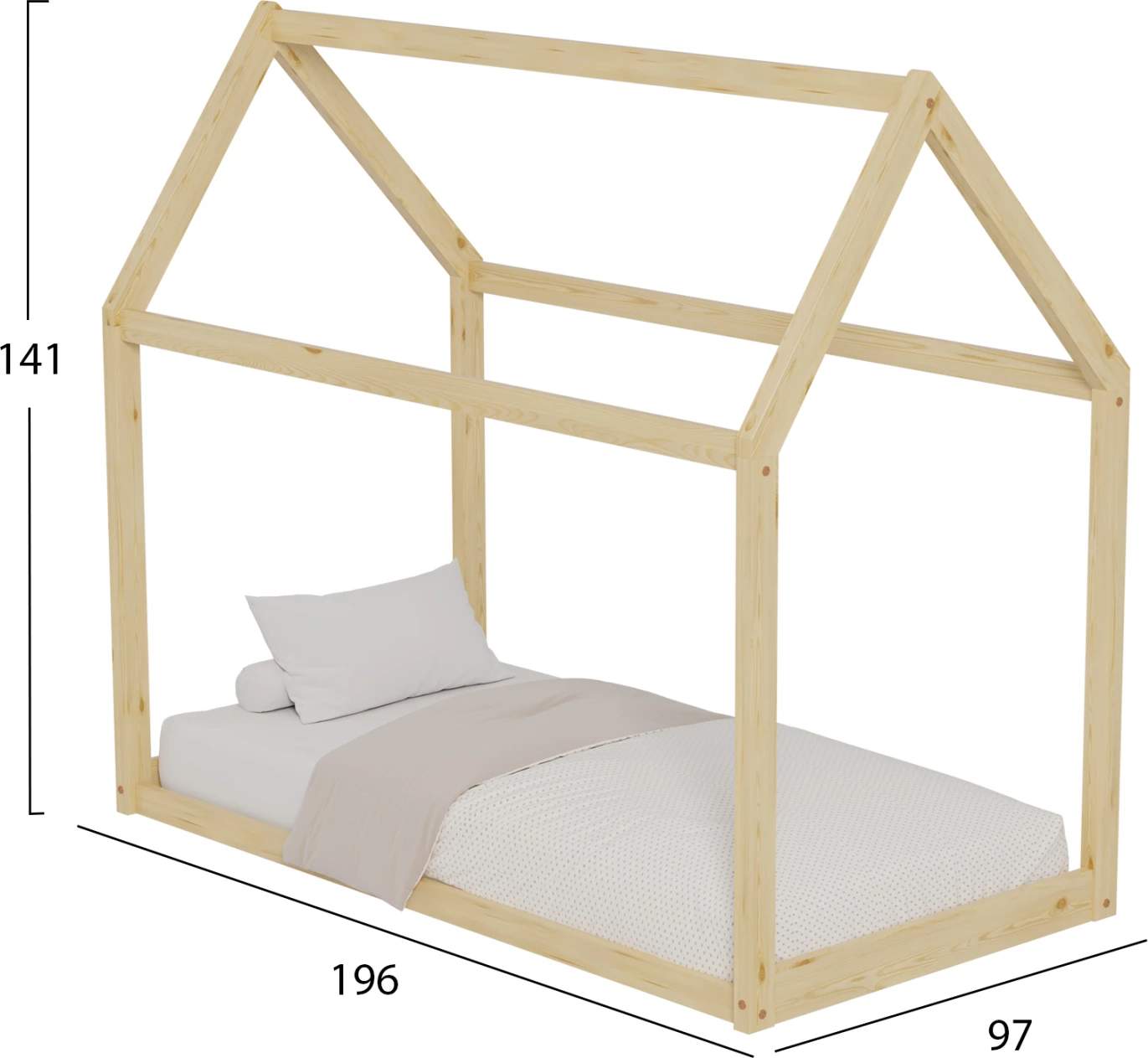 Krevat për fëmijë PEPE FH677.01 t.MONTESSORI dru pishe i fortë në ngjyrë natyrale - 190x90cm