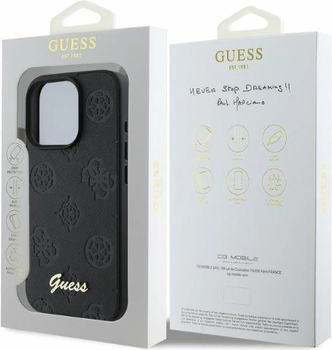 Mbështjellës Guess 4G Classic për iPhone 16 Pro Max, i zi