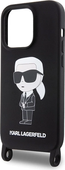 Mbështjellës Karl Lagerfeld KLHCP15XSCBSKNK për iPhone 15 Pro Max 6.7", silikoni, me rrip, zi