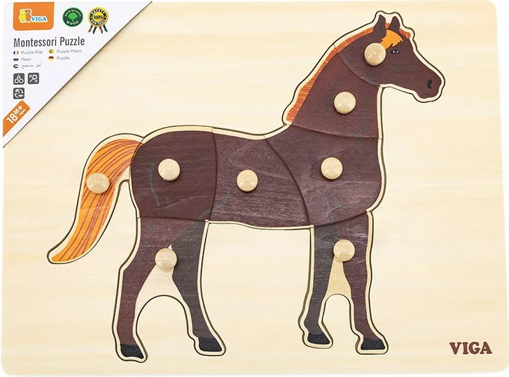 Puzël druri Montessori, Viga, Horse, me kunja, 300x225mm, shumëngjyrësh