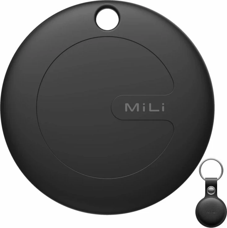 Lokator GPS/Bluetooth MiLi MiTag, BLE 5.0, IP65, bateri CR2032, kompatibil me Android Find My Device, i zi, me këllëf lëkure keychain, 1 copë