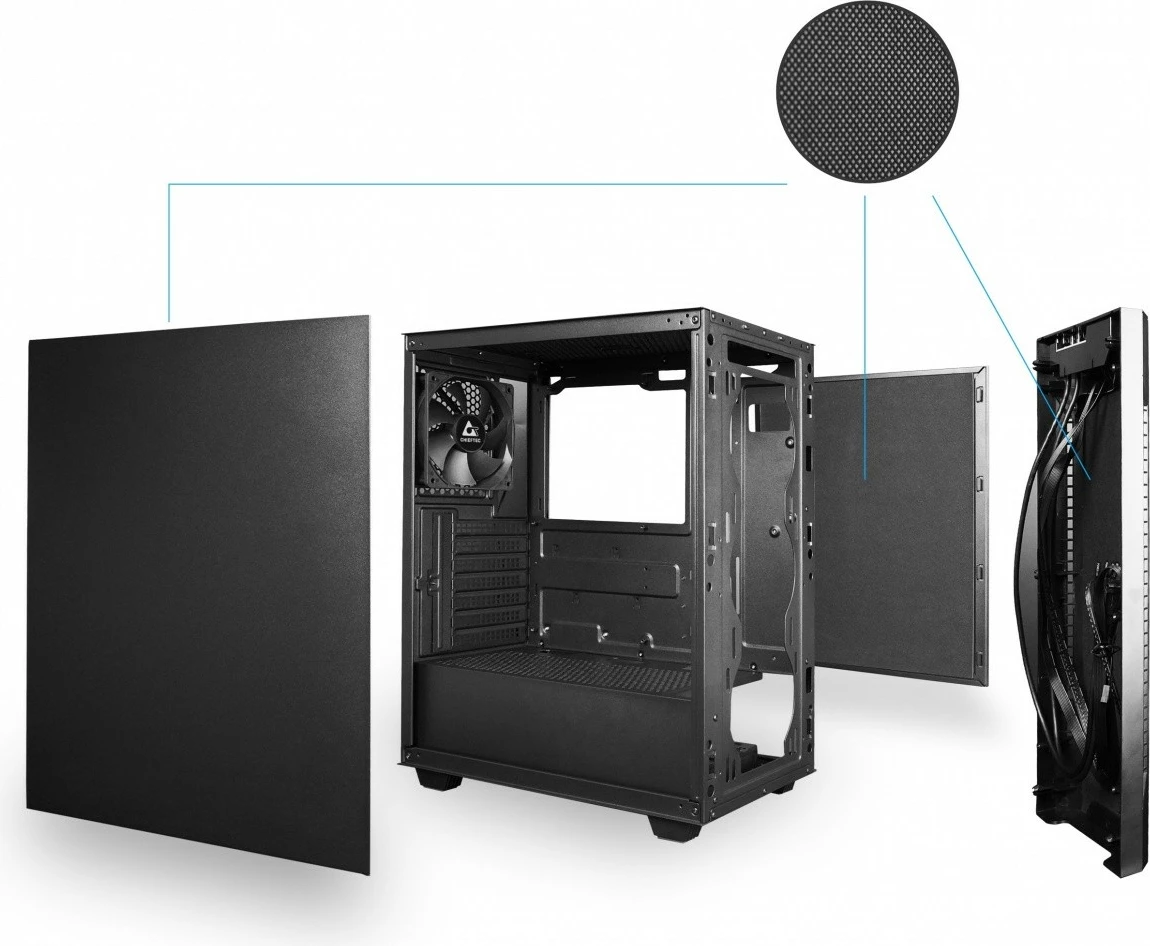 Kasë Chieftec AS-01B-OP midi tower, ATX/mATX/Mini-ITX, 4 fole disqesh, 1x120mm ventilator, radiator 280mm, USB 3.0, e zezë