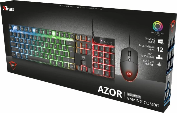 Set tastierë gaming + Maus Trust GXT 838 Azor 23472, me kabllo, RGB, 3000 DPI, e zezë