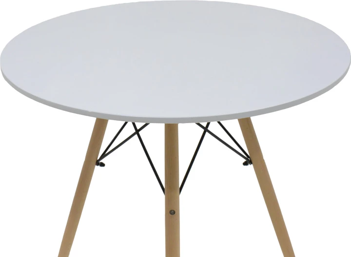 Tavolinë me karrige Julita-Parker, set 5 copë, MDF e bardhë, këmbë natyrale, D80x73cm