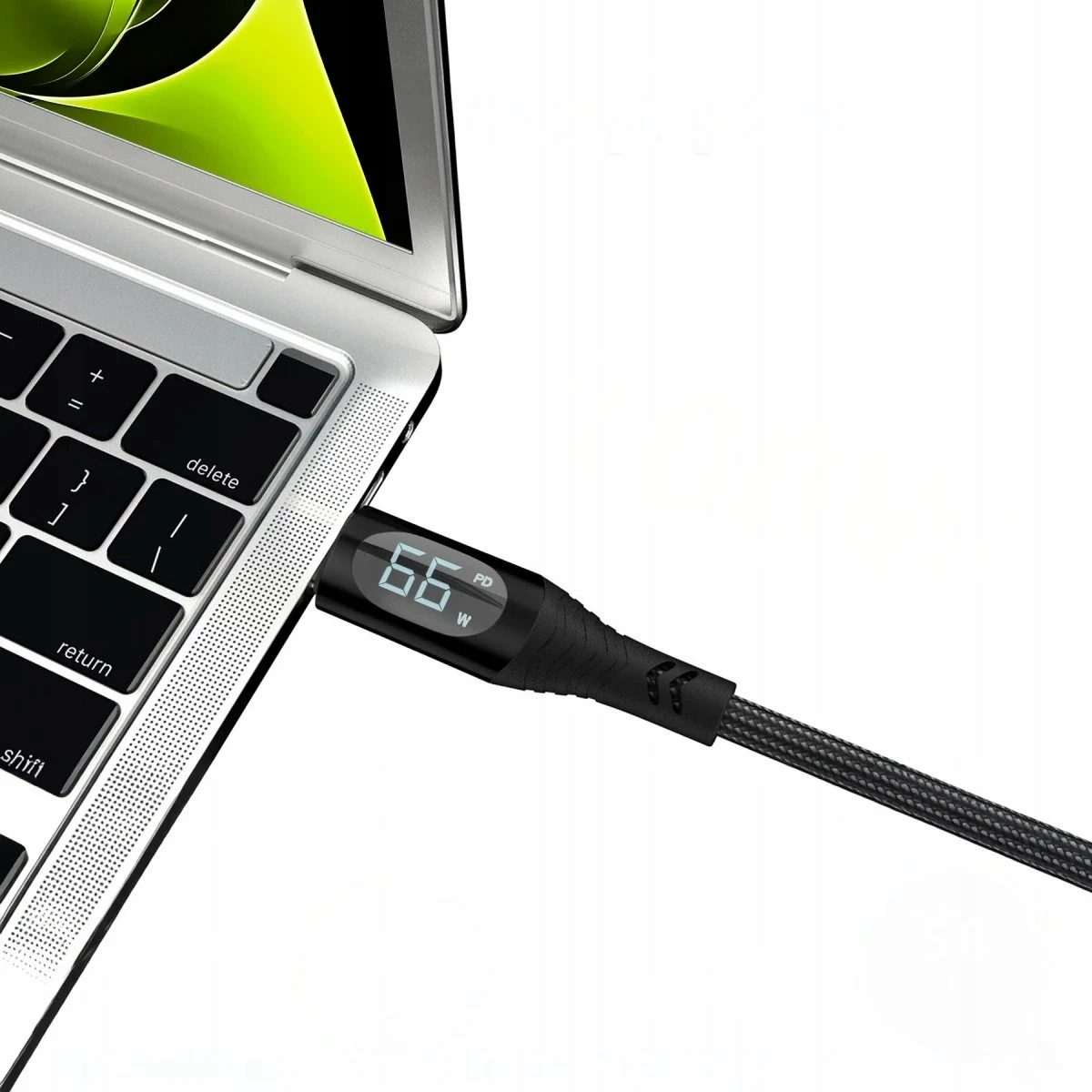 Kabllo USB-A në USB-C Mobile Origin MO-66WDC-CB1 66W 1.5m me ekran LCD, e zezë