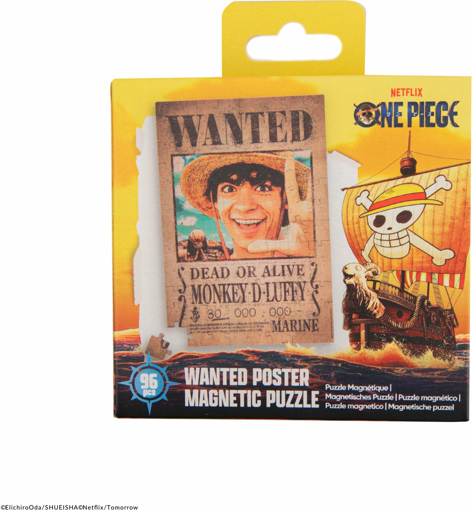 Puzzle magnetik Cinereplicas One Piece Wanted Luffy A4, 96 copë, 29×20 cm