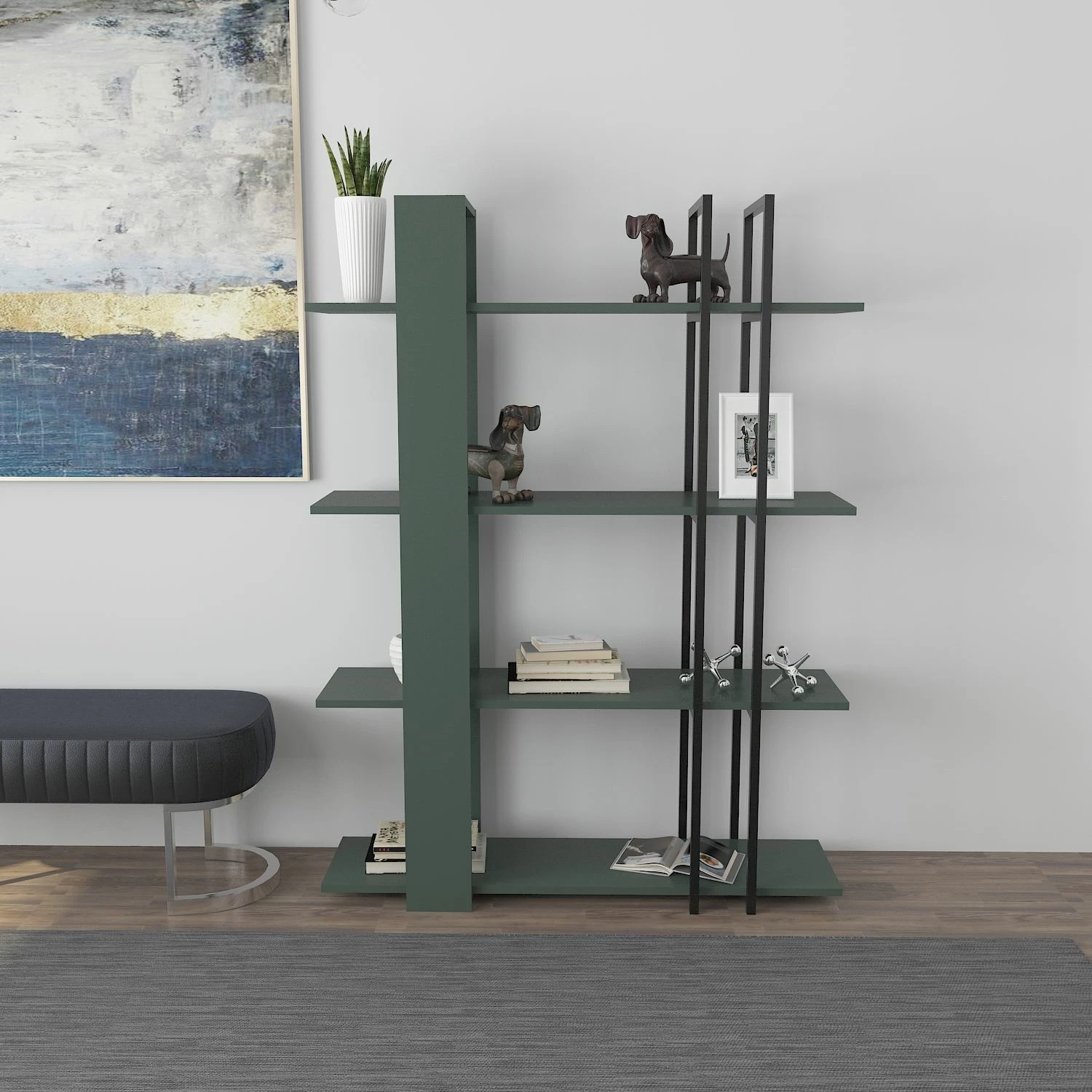 Raft librash Skye Decor, ngjyrë e gjelbër dhe e zezë