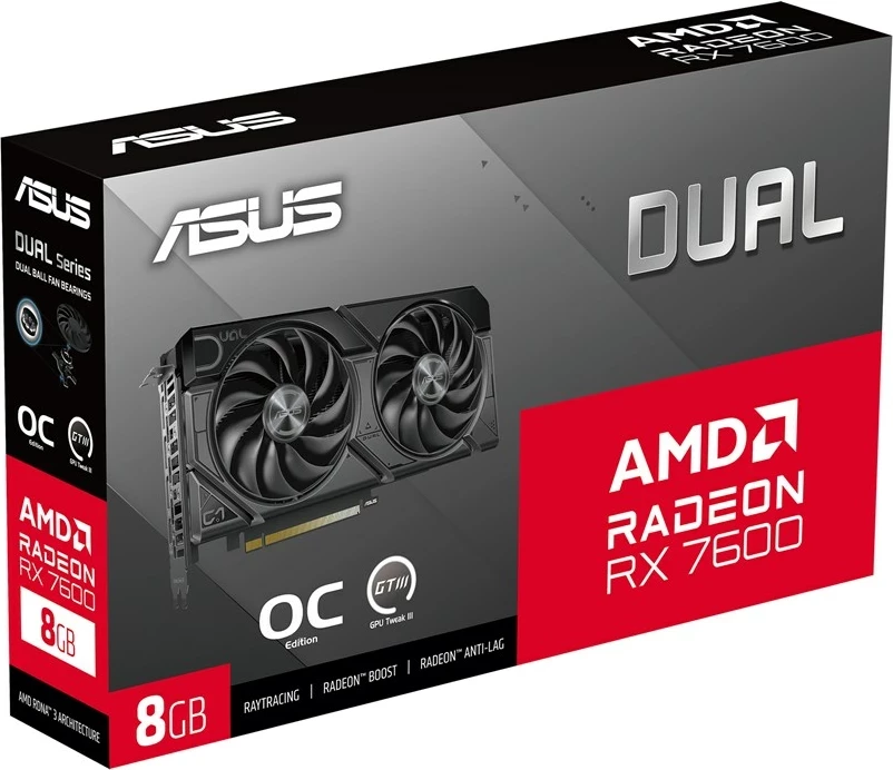 Kartelë grafike ASUS Dual RX7600-O8G-EVO, 8 GB GDDR6, E zezë