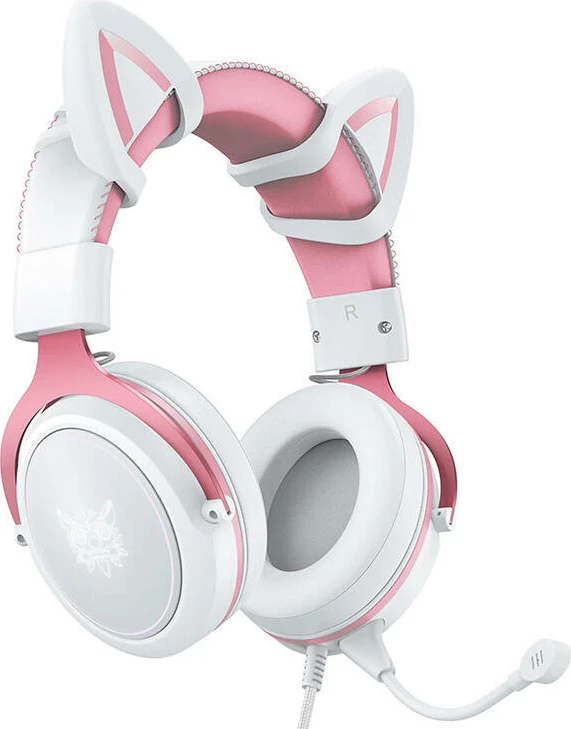 Kufje gaming ONIKUMA X10 me veshë maceje, me mikrofon, bardhë/rozë