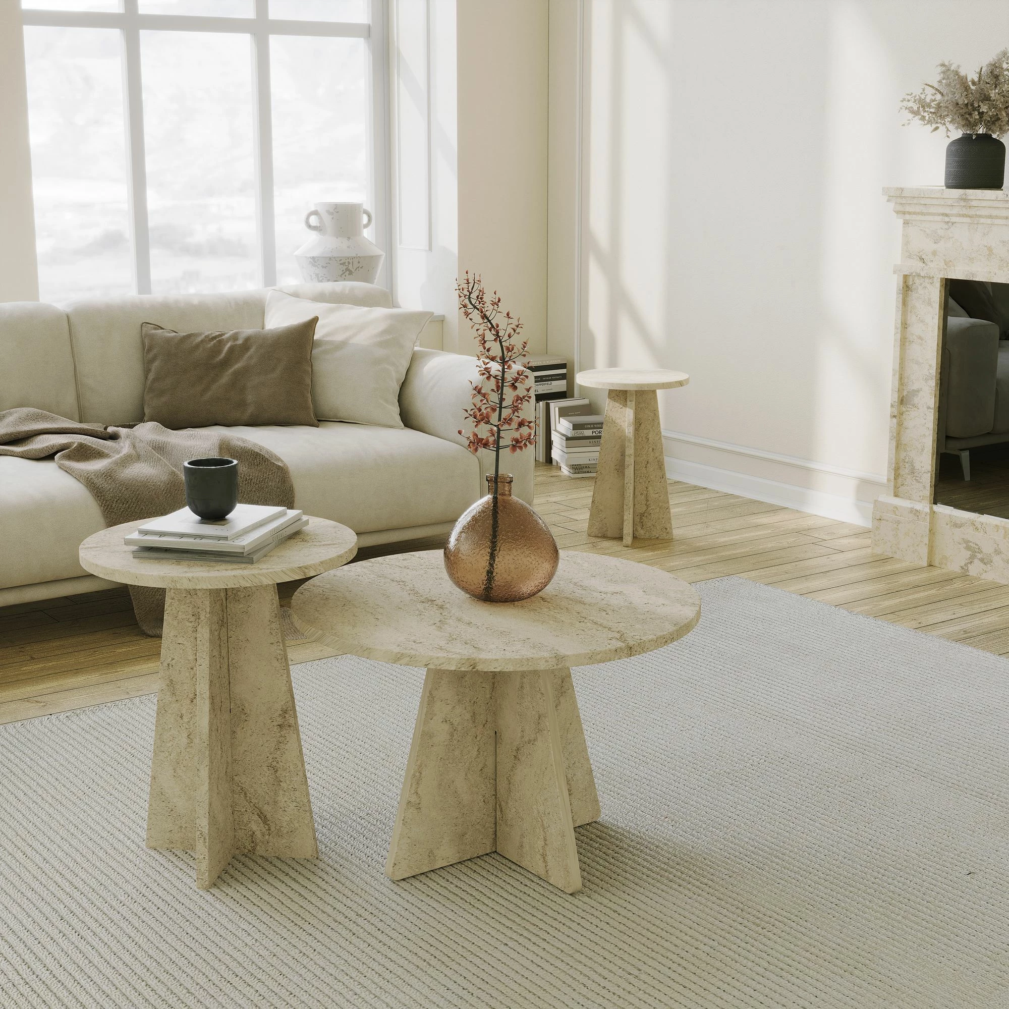 Set tavolinash kafeje Skye Decor, ngjyrë travertine, 3 copë