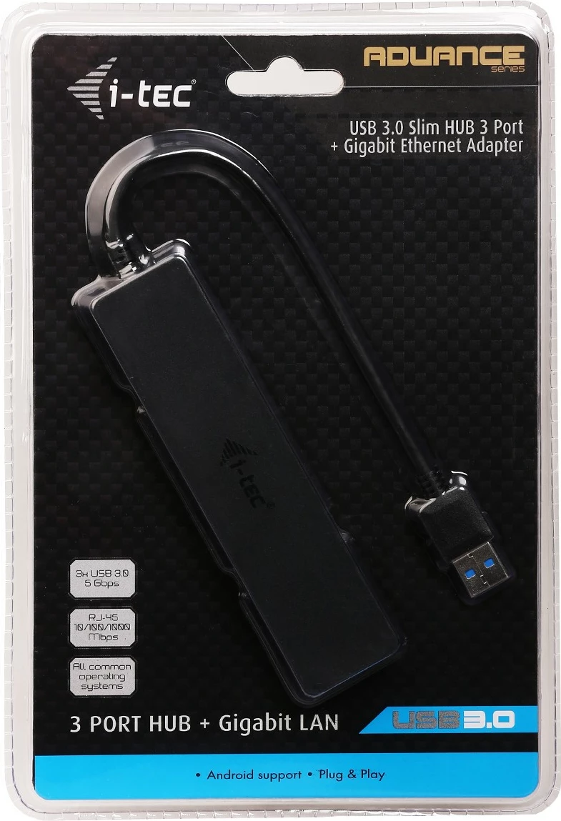 USB HUB me 3 porta + Gigabit Ethernet, i-tec Advance, VIA VL813/ASIX AS88179, i zi