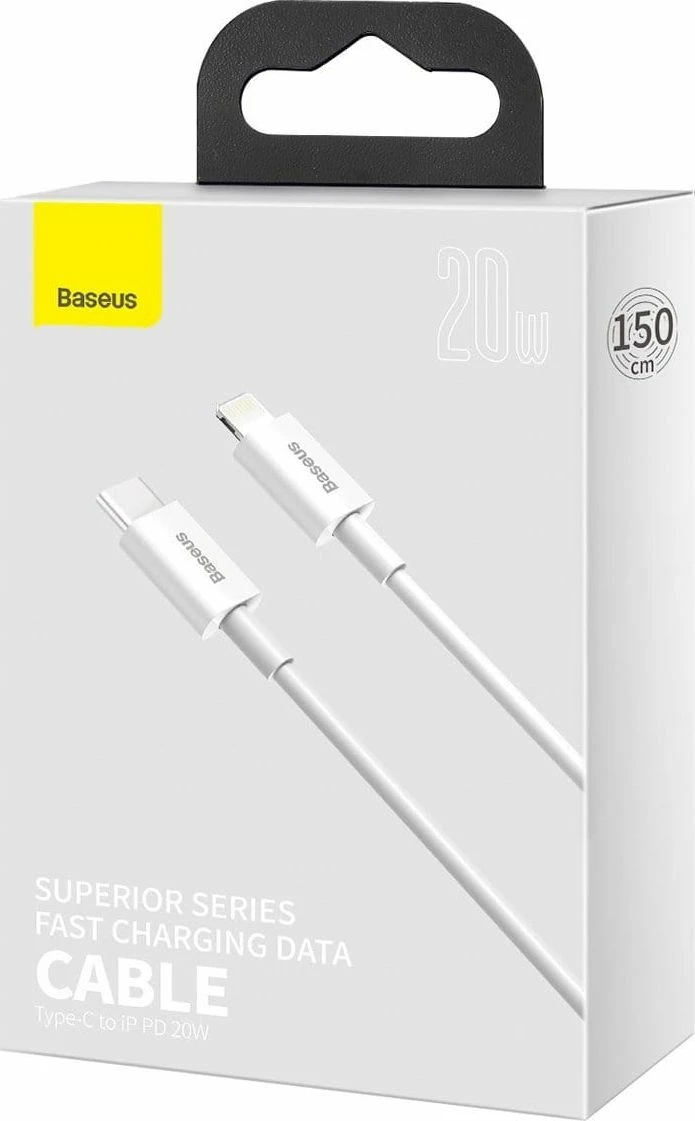 Kabl USB Baseus Superior CATLYS-B02 USB-C në Lightning 1.5 m, i bardhë