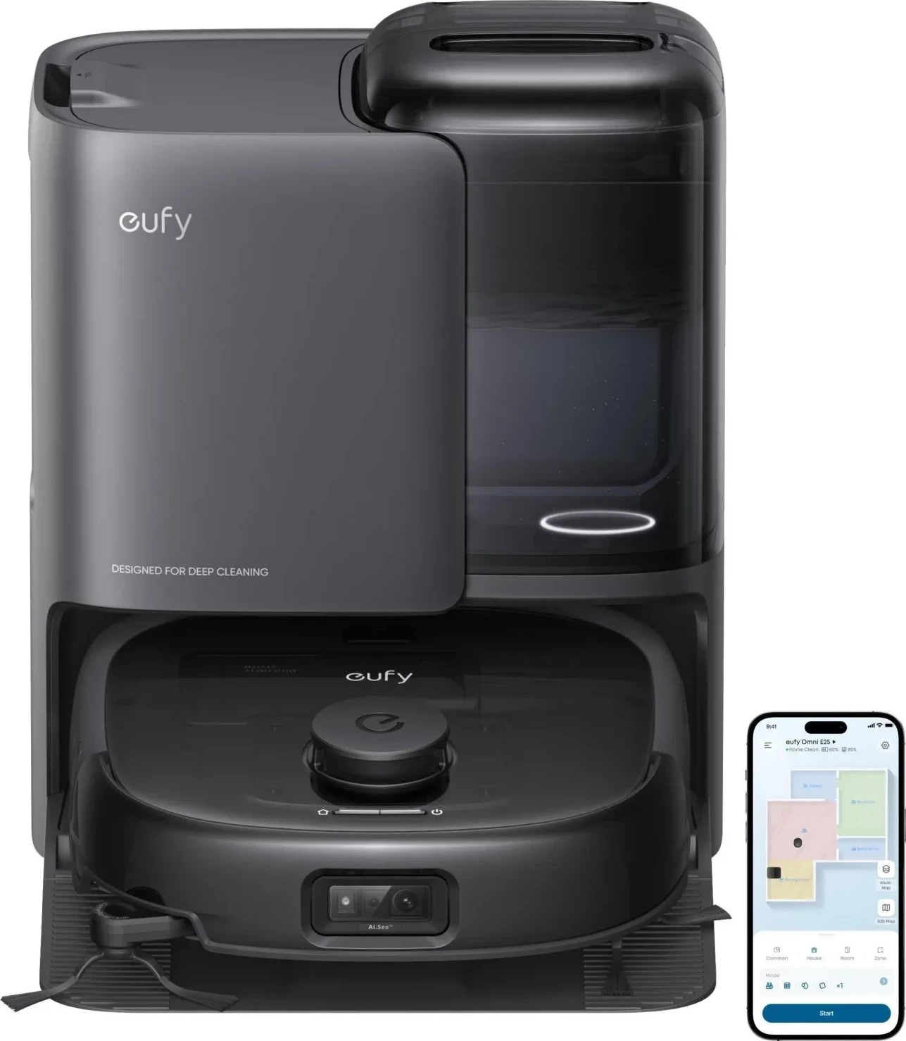 Robot pastrues Eufy Omni E25, 3L, 2.5L ujë, 5200mAh, i zi