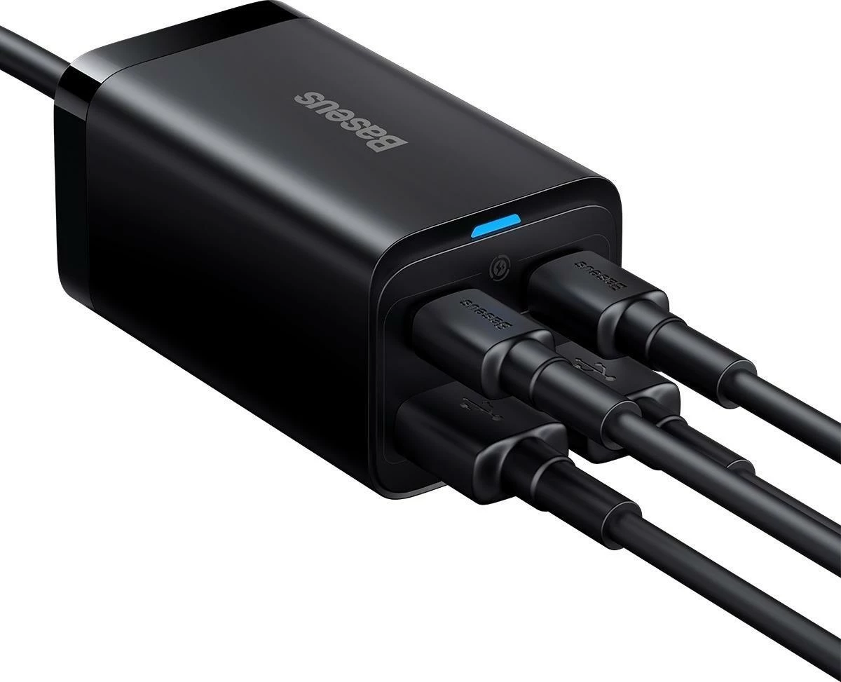 Karikues Baseus GaN3 Pro CCDK65E 65W 2x USB-C 2x USB-A me kabllo USB-C në USB-C 1m, i zi (CCGP040101)