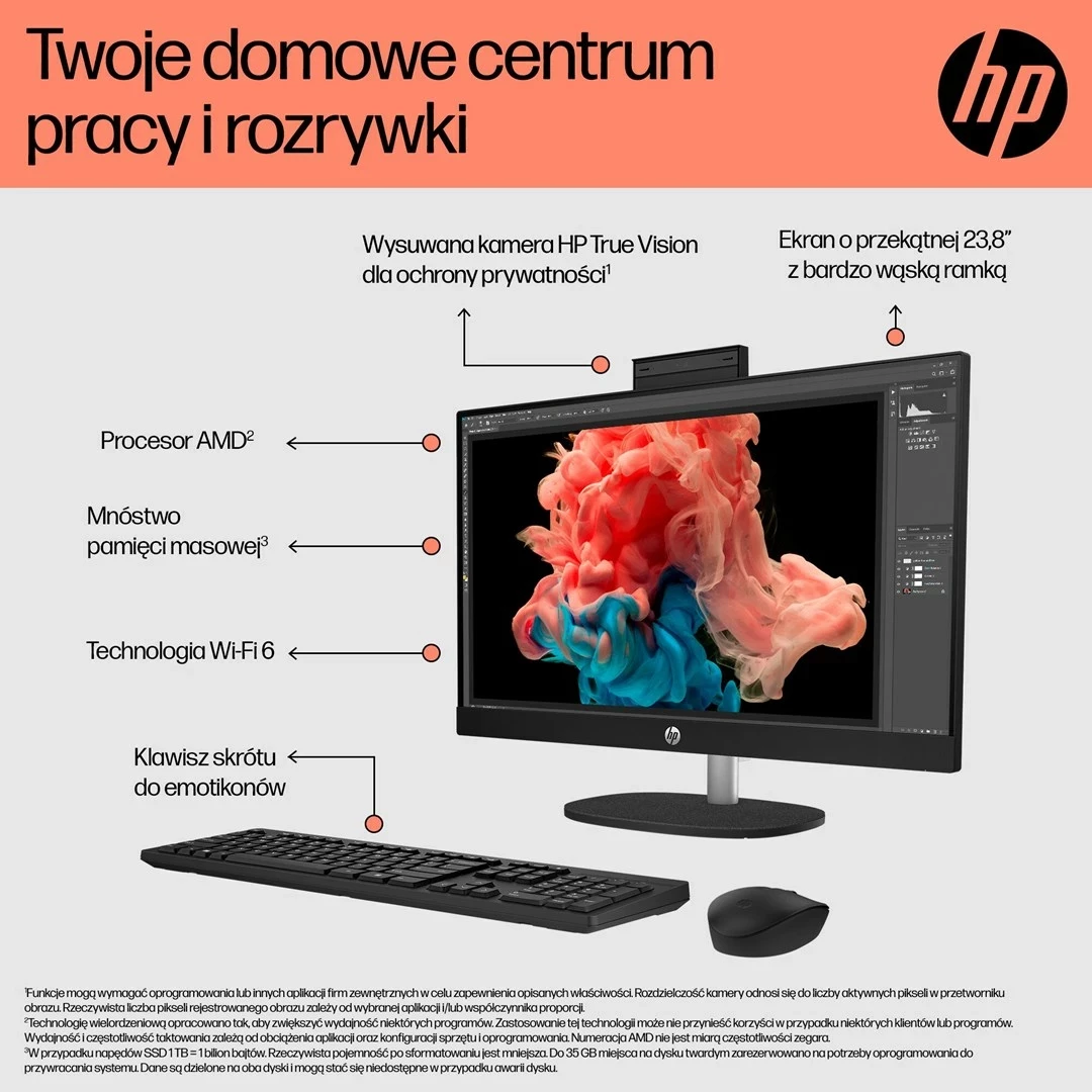 Kompjuter HP AiO 24-cr0312nw, Ryzen 5 7520, 23.8" FHD, 16GB RAM, 512GB SSD, Bardhë
