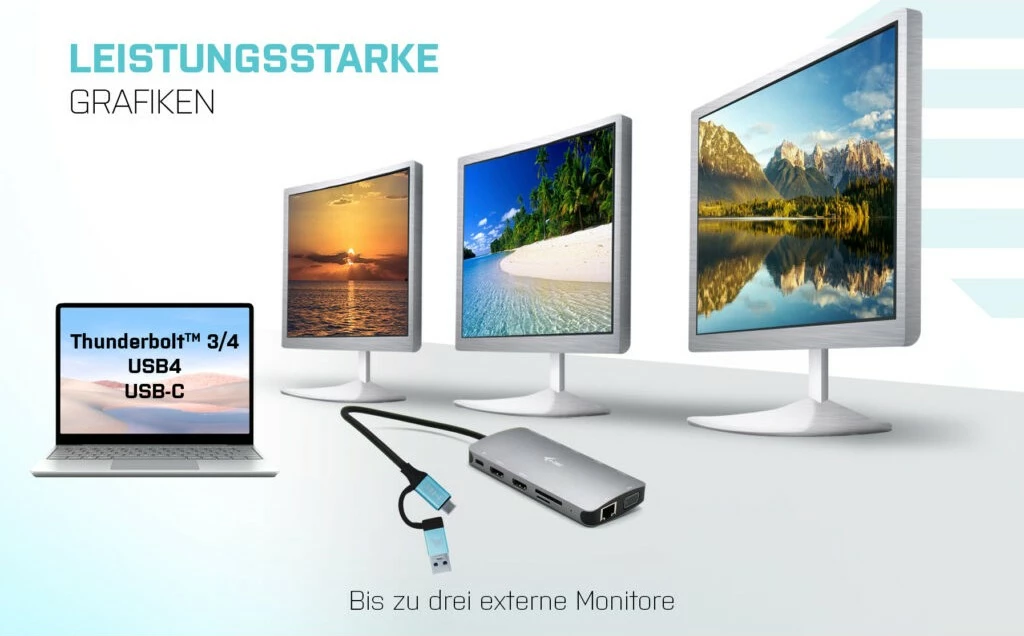 Docking station I-Tec USB 3.0/USB-C/Thunderbolt, 3x display, 100W, argjend