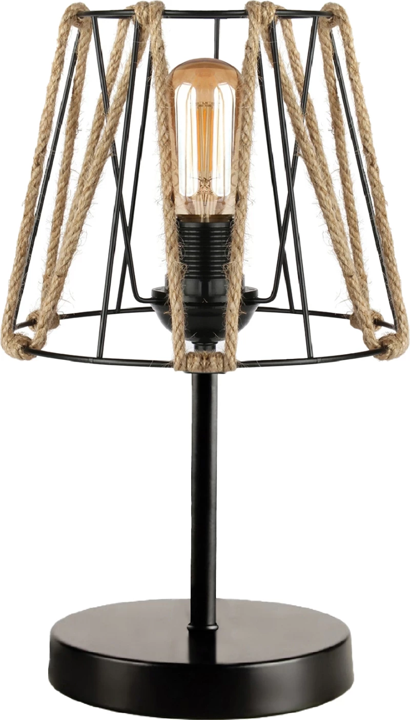 Llambë dekorative tavoline, bazë e zezë, kapak rrjetë me litar, FH7618.01