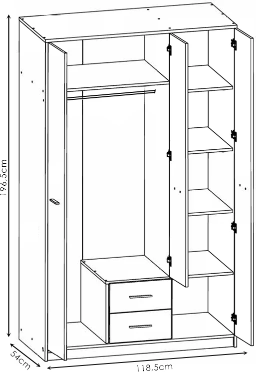 Dollap Serenity 3-fletësh sonoma-bardhë 118.5x54x196.5cm