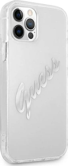 Mbështjellës Guess GUHCP12LKTRSVSI për iPhone 12 Pro Max 6.7", transparent, argjendtë