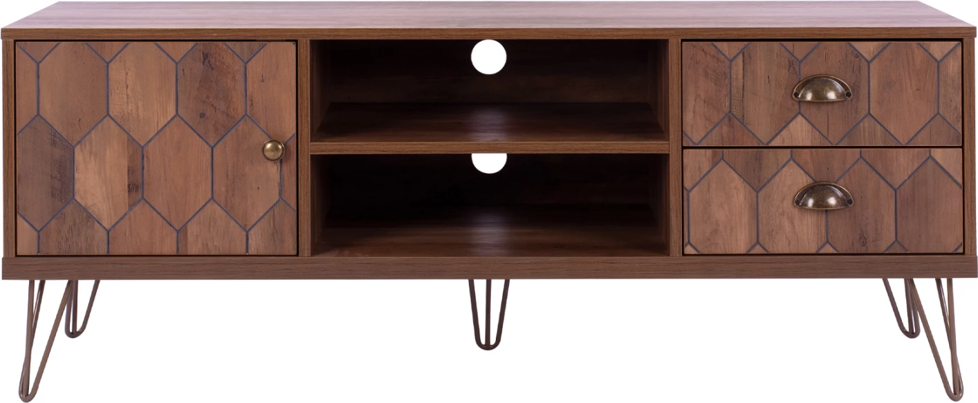 Mobilje TV Philippa, ngjyrë arre me detaje të arta, FH8674, 130x39,5x51 cm