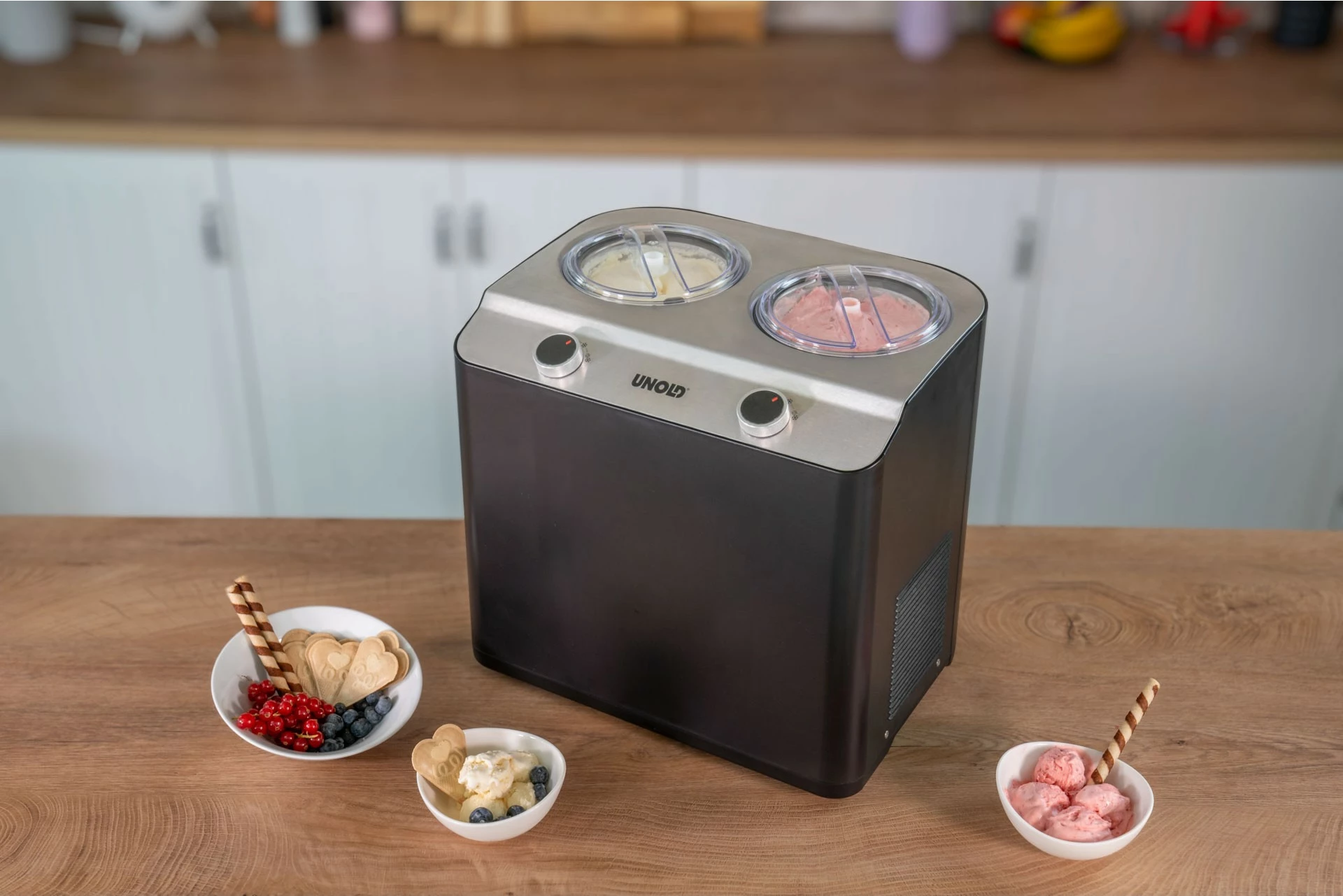 Aparat akullore UNOLD Doppio, 2.4L, 2 tasa, kompresor, inox, e zezë