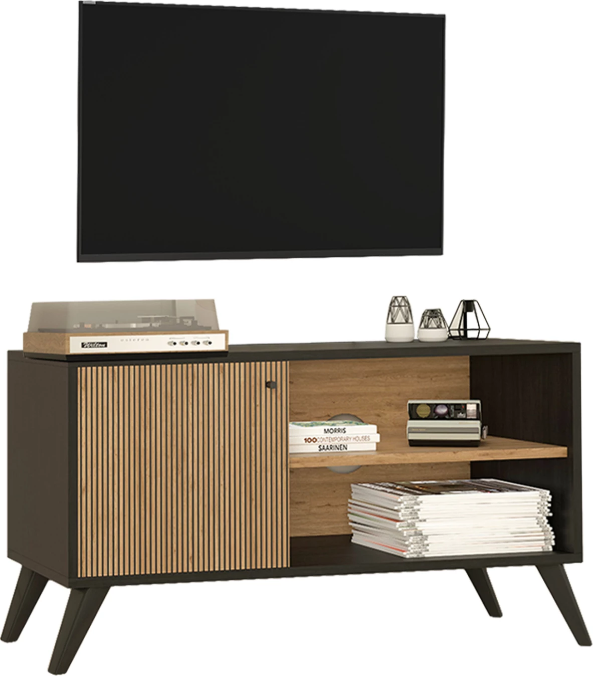 TV komodë KRUDEN FH9443.11 melaminë, ngjyrë e zezë-natyrale, 100x40x51 cm