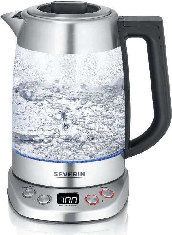 Çajnik elektrik, Severin WK 3480, 1.7L, qelq, argjendtë/zi/bardhë