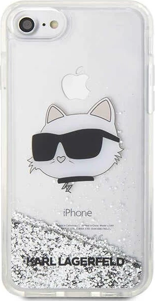 Mbështjellës Karl Lagerfeld KLHCI8LNHCCS për iPhone 7/8/SE 2020/2022, Glitter Choupette, Argjendtë