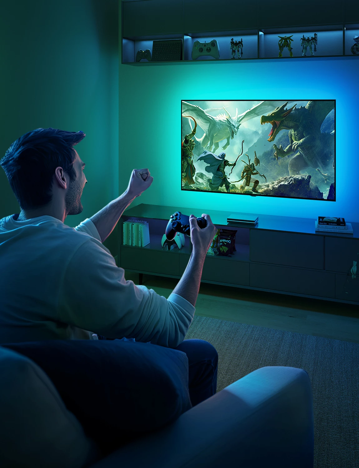 Sync box Govee Smart AI Sync Box Kit 2 për TV 55-65", HDMI 2.1 (8K/60Hz, 4K/144Hz), kit me shirit LED, e zezë