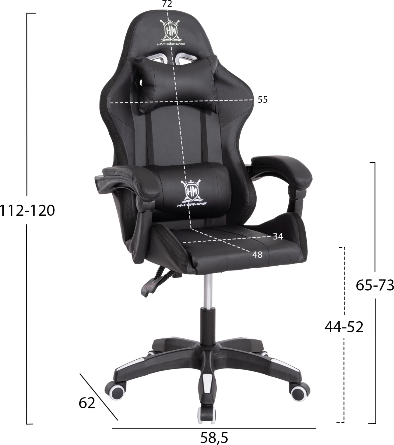Karrige gaming DARREN FH1203.04, e zezë-bardhë, PVC & najlon, 51x49x125Hcm