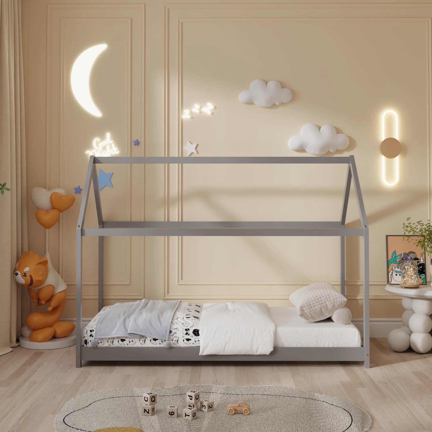 Krevat për fëmijë PEPE FH678.05 t.MONTESSORI dru pishe i fortë në gri - 140x70cm