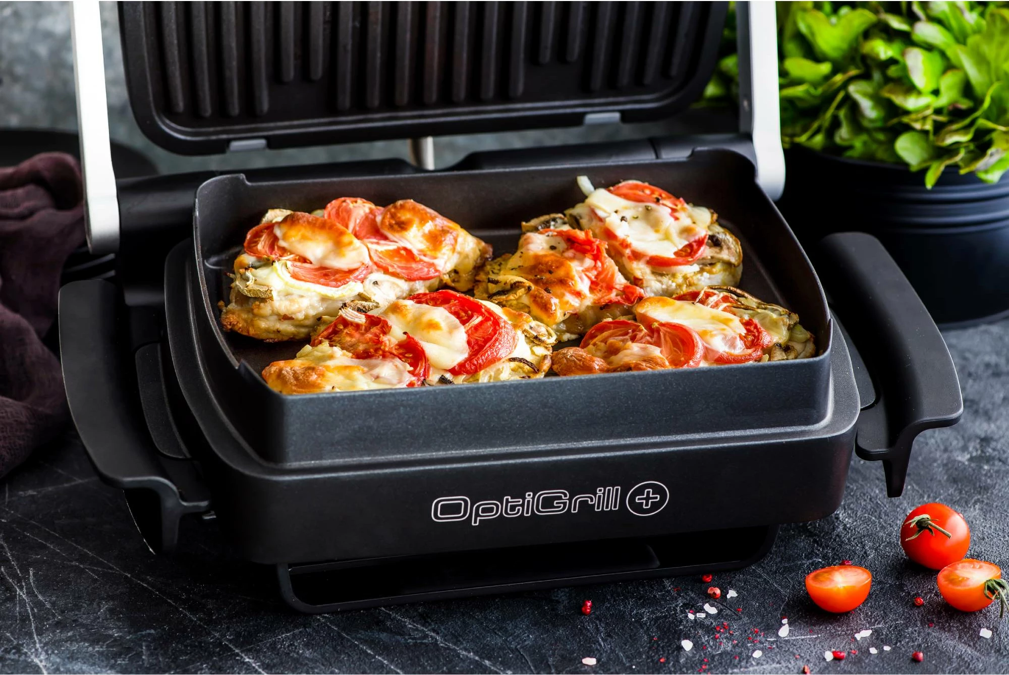 Grill elektrik Tefal OptiGrill+ XL GC724D12 2000 W, 9 programe, inox/e zezë