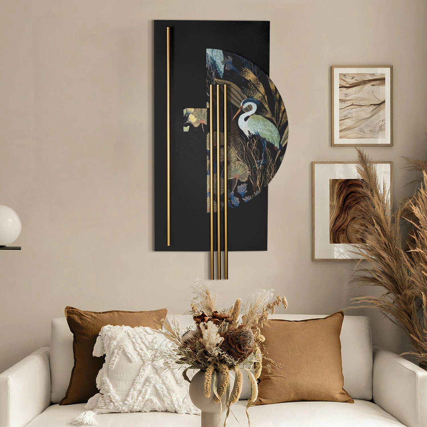 Aksesor dekorativ metalik për mur Wallity, Grus - APT778, shumëngjyrësh, 55x106cm