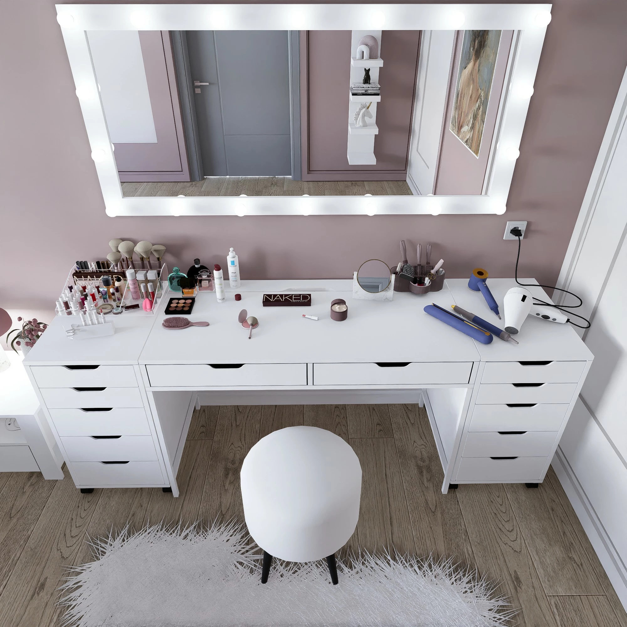 Tavolinë grimi Hanah Home, Duru 1600-55, ngjyrë e bardhë mat